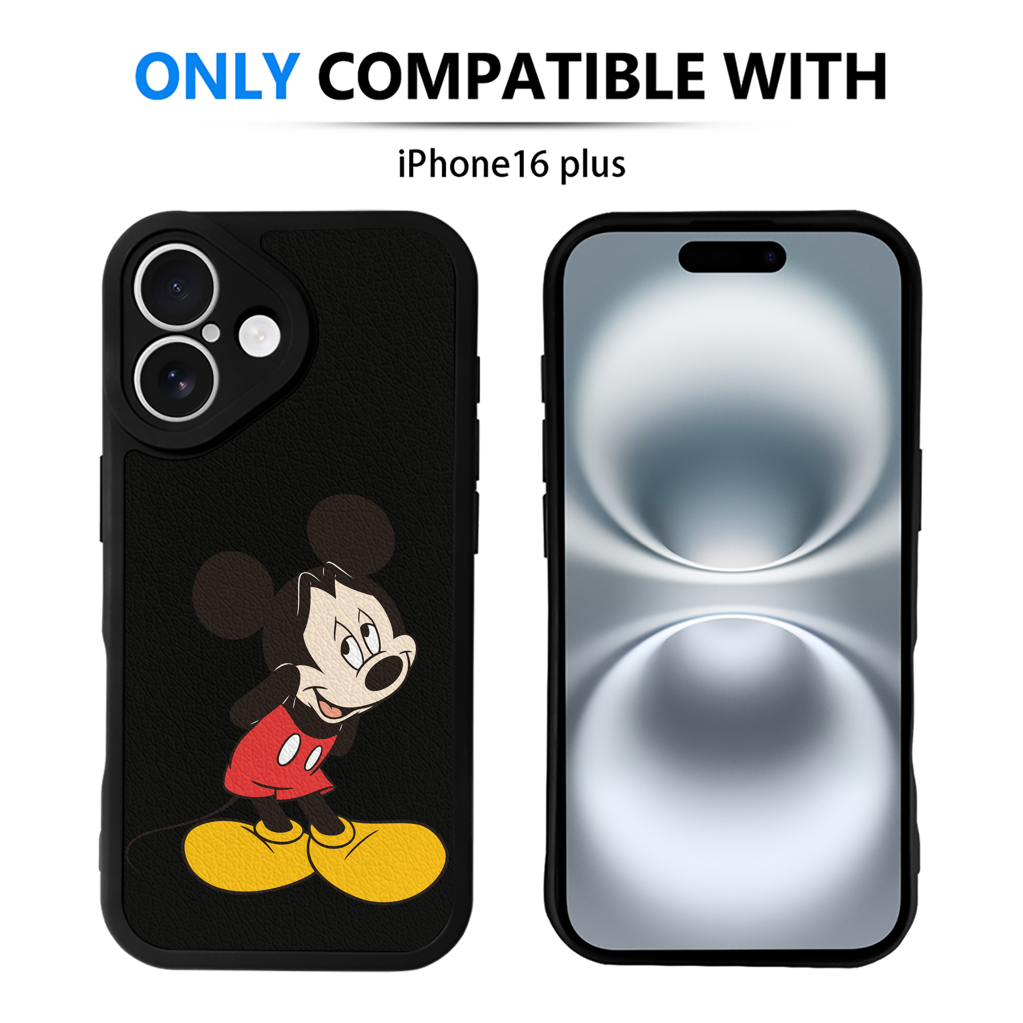 （画像用） ミッキーマウス Mickey Mouse 【iPhone 16シリーズ対応】シリコンスマホケース（レザー調） 材質：シリコン